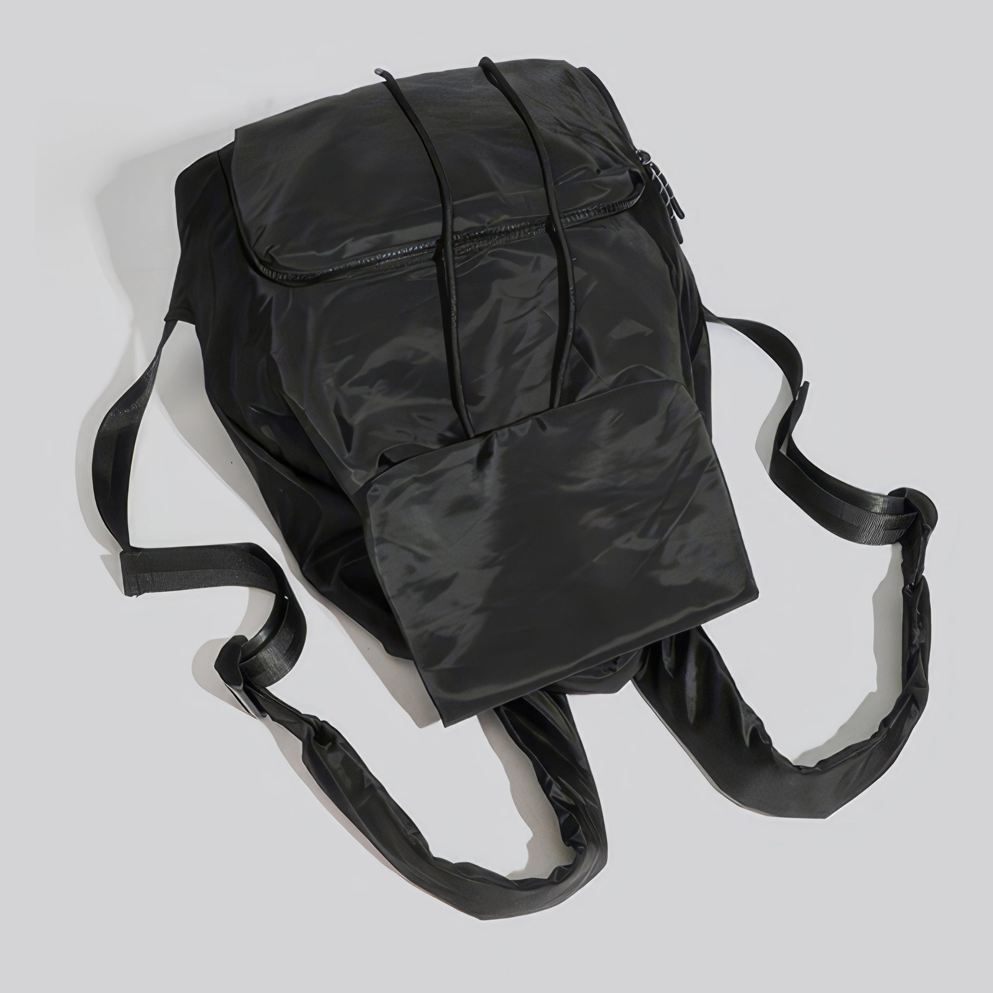 Matte Nylon Drawstring Flap Backpack