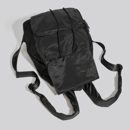 Matte Nylon Drawstring Flap Backpack
