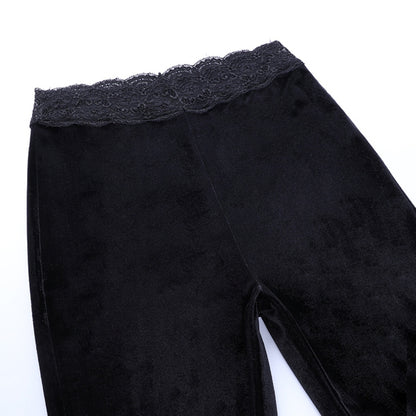 Black Lace Trim Flare Pants