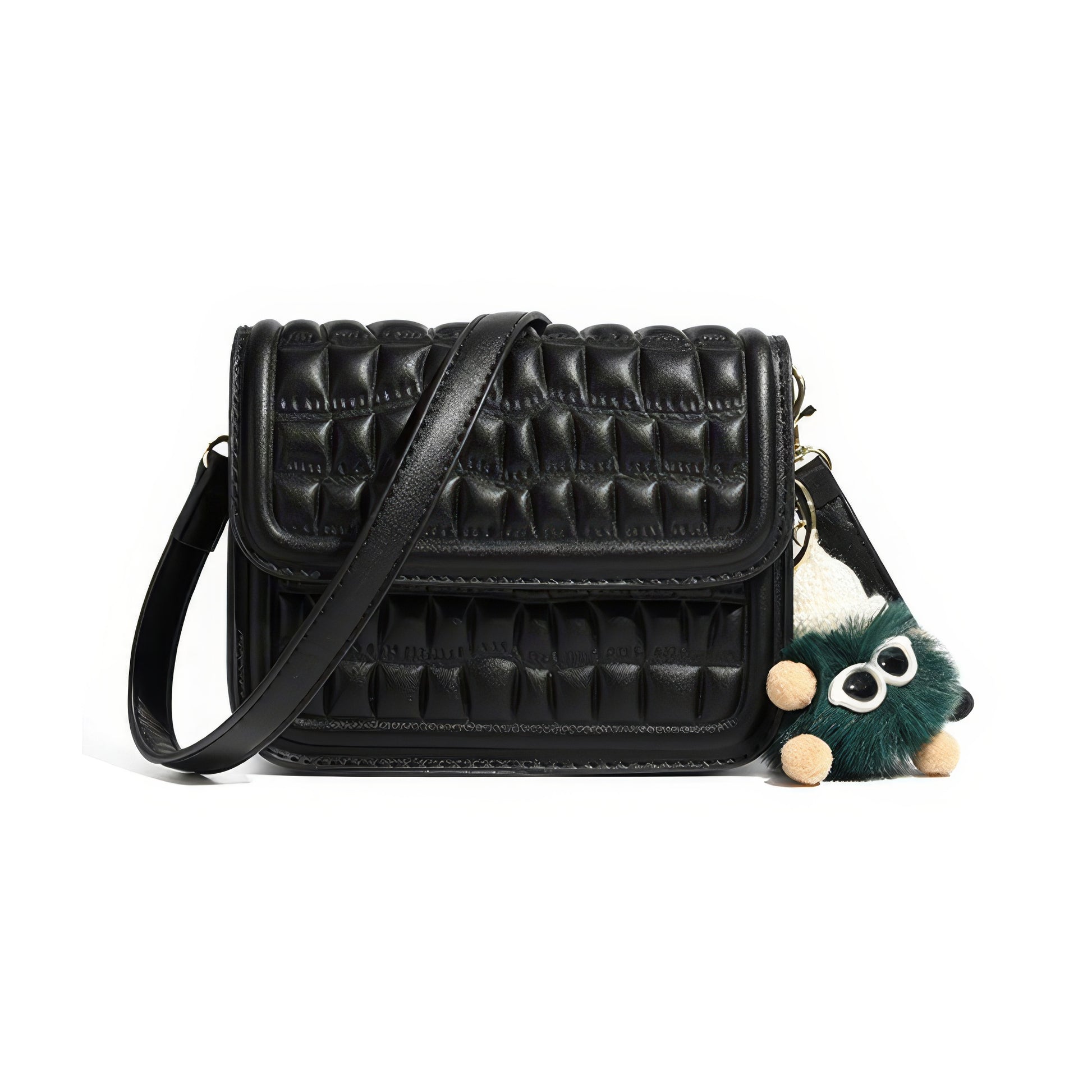 Quilted Box Flap Crossbody Bag with Charm