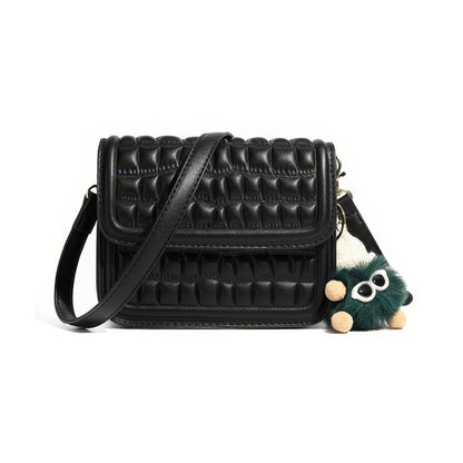 Quilted Box Flap Crossbody Bag with Charm
