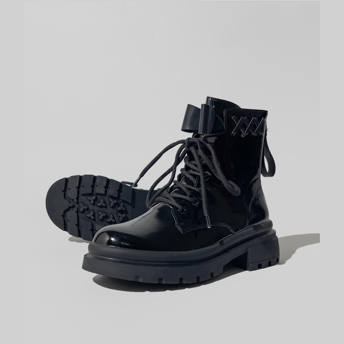 Black Patent Lace-Up Combat Boots