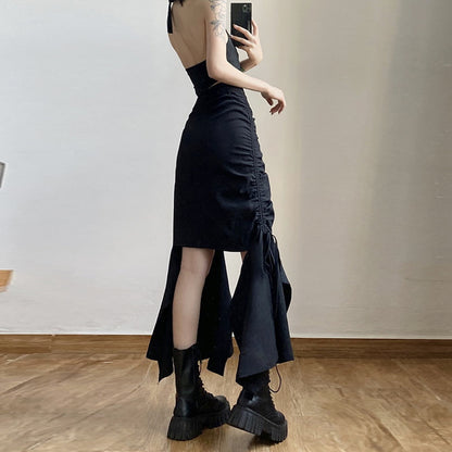 Ruched High-Slit Maxi Skirt