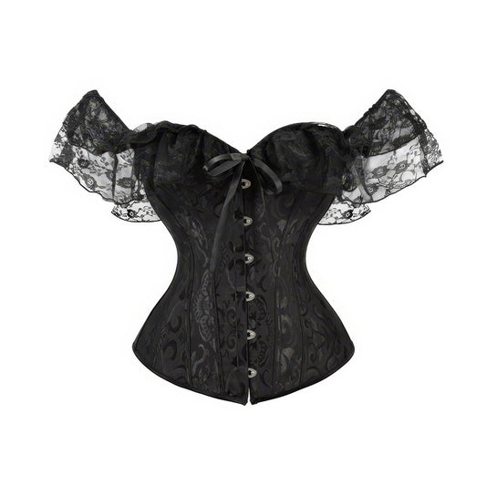 Off Shoulder Lace Trim Jacquard Corset