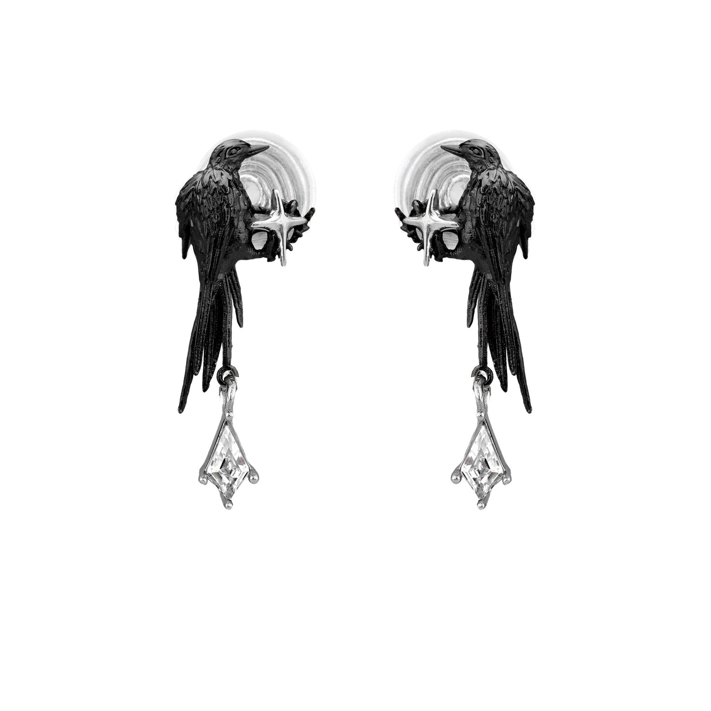 Black Bird Crystal Drop Earrings