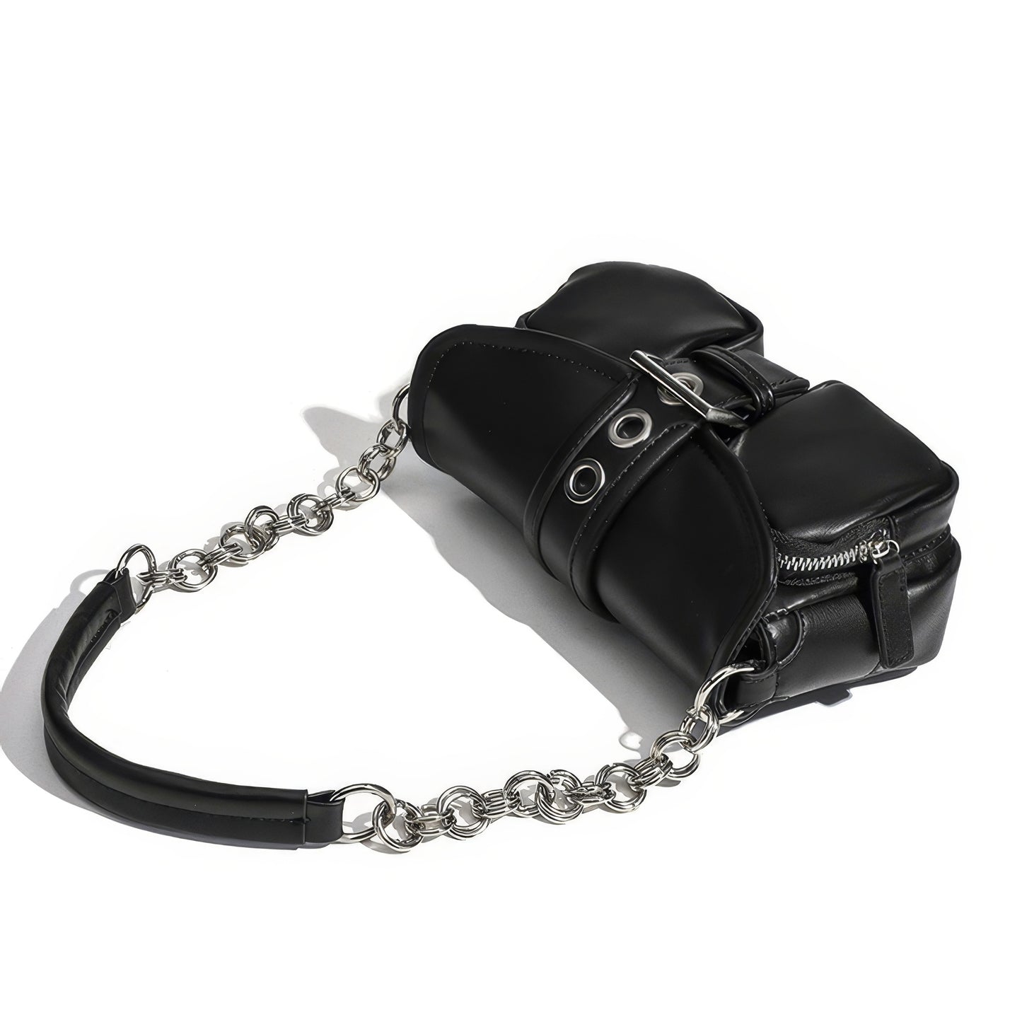 Chain Strap Buckled Pocket Shoulder Bag