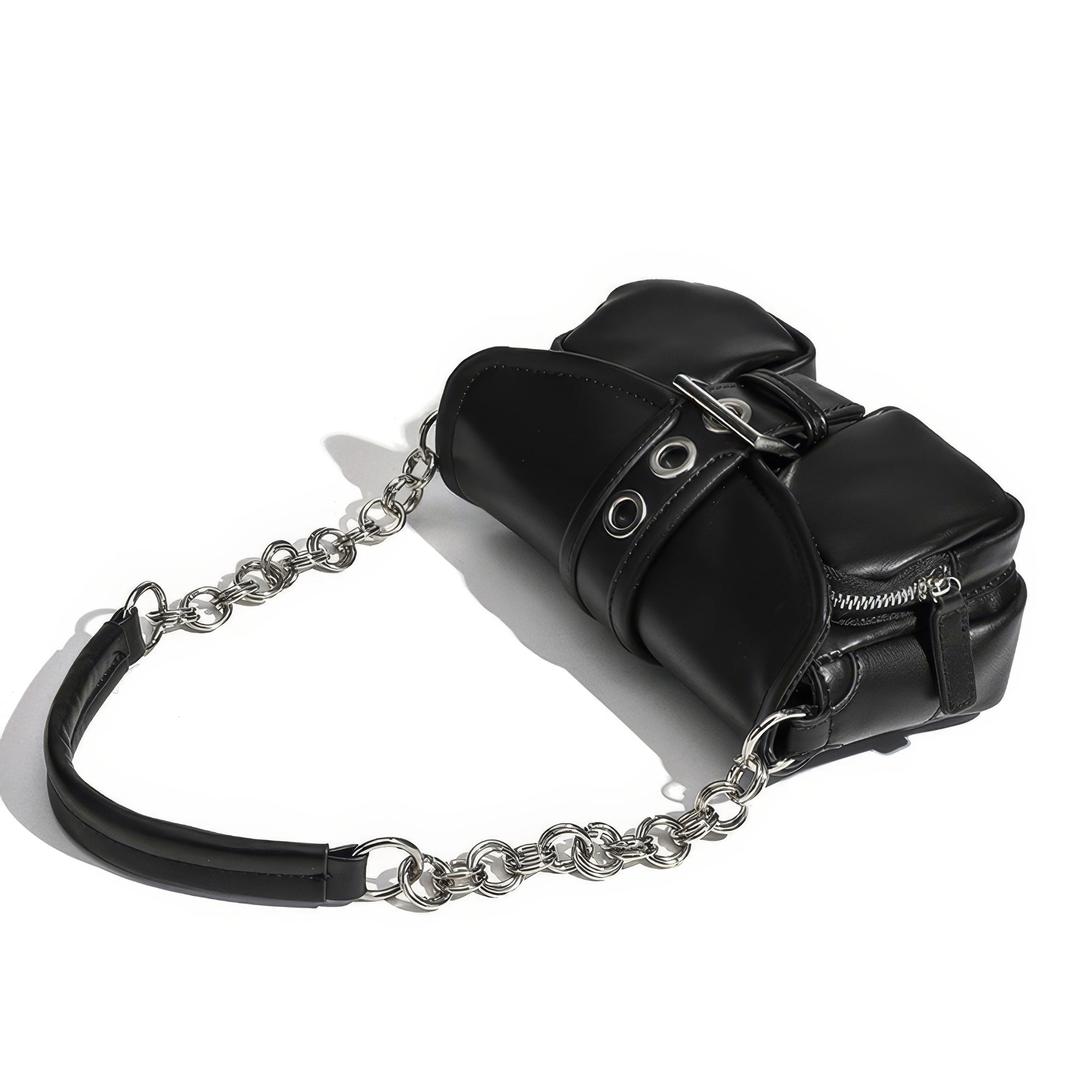 Chain Strap Buckled Pocket Shoulder Bag