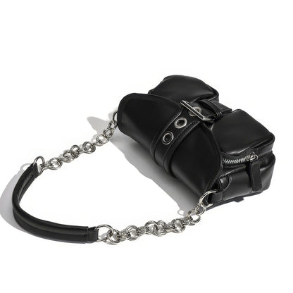 Chain Strap Buckled Pocket Shoulder Bag