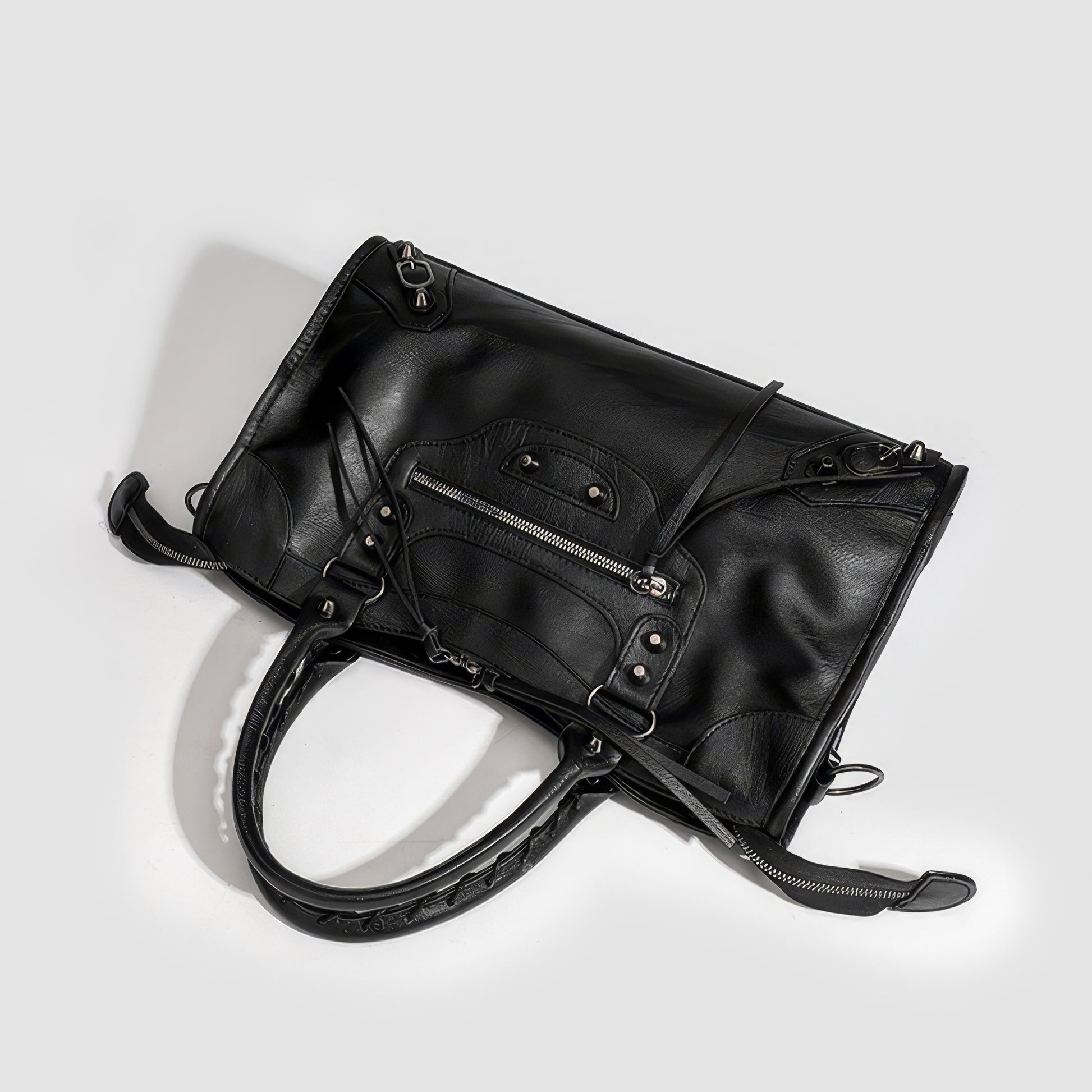 Textured Zip Accent Black Shoulder Bag