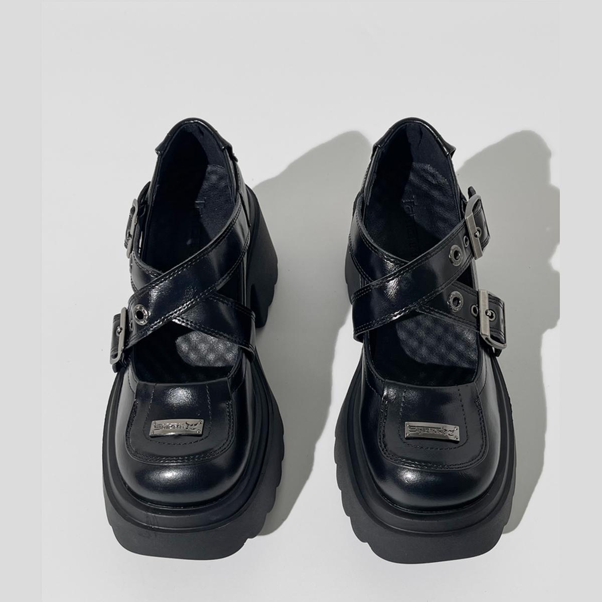 Black Buckled Platform Loafers