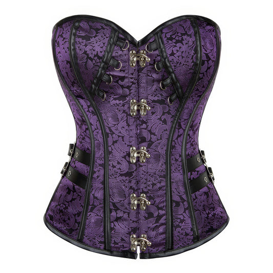 Purple Brocade Buckle Corset Top