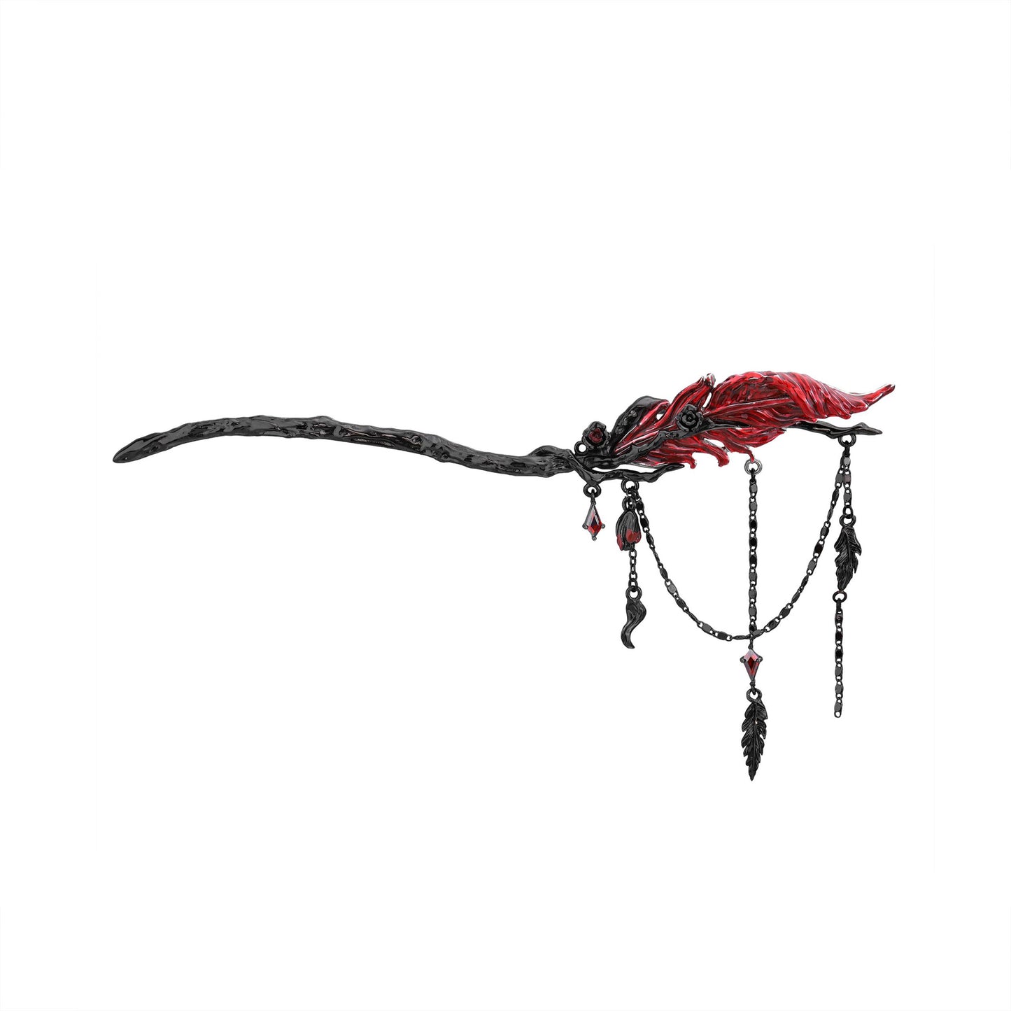 Crimson Feather Dangle Hair Stick