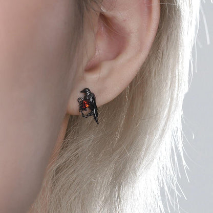 Crimson Gem Raven Stud Earrings