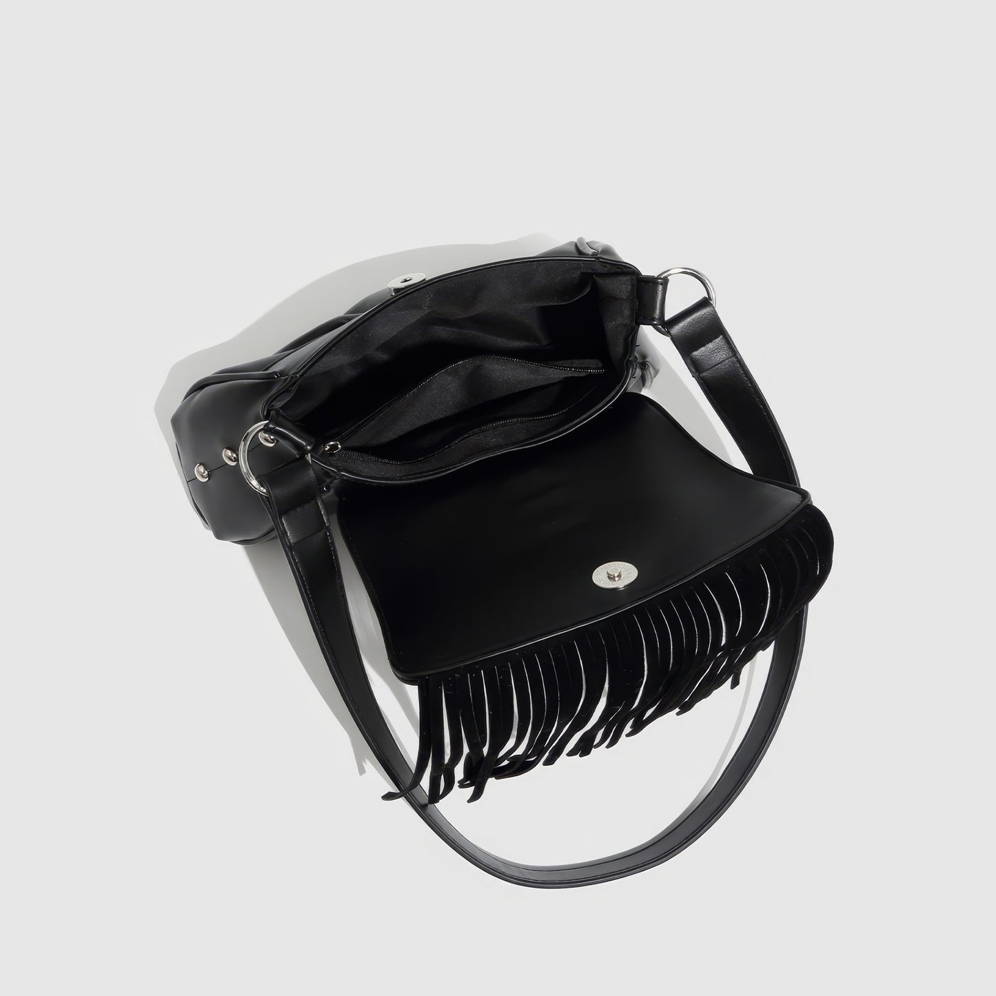 Lace-Up Fringe Flap Shoulder Bag