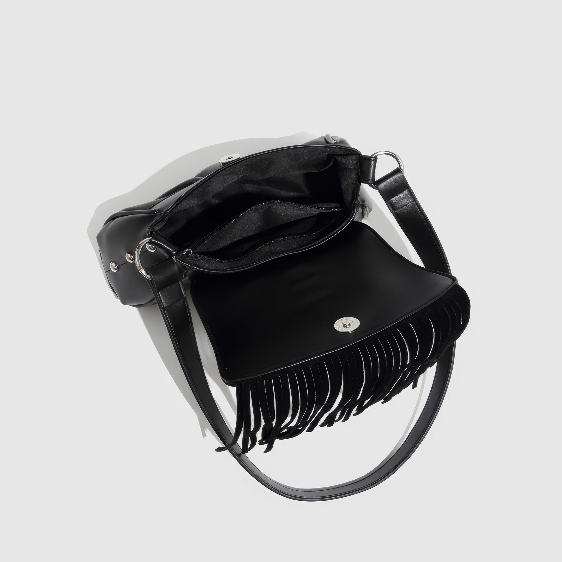 Lace-Up Fringe Flap Shoulder Bag