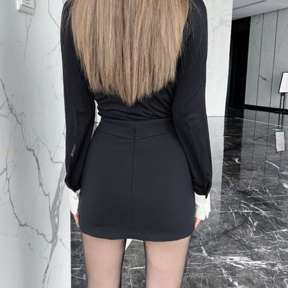 Basic Seamline Fitted Black Mini Skirt