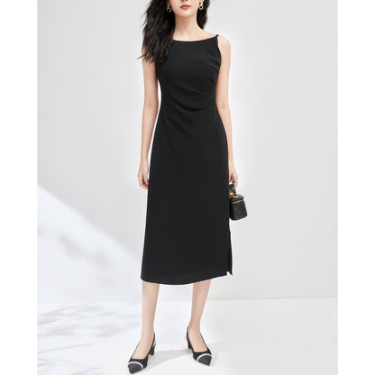 Side Slit Sleek Black Midi Dress