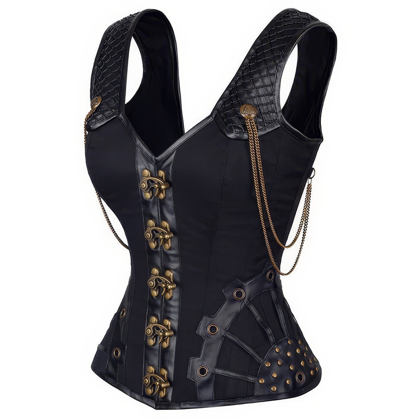Chain Buckle Faux Leather Corset Vest