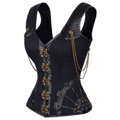 Chain Buckle Faux Leather Corset Vest