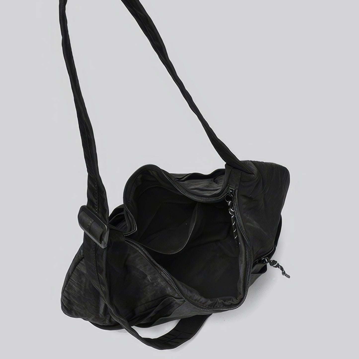 Draped Nylon Crescent Shoulder Bag