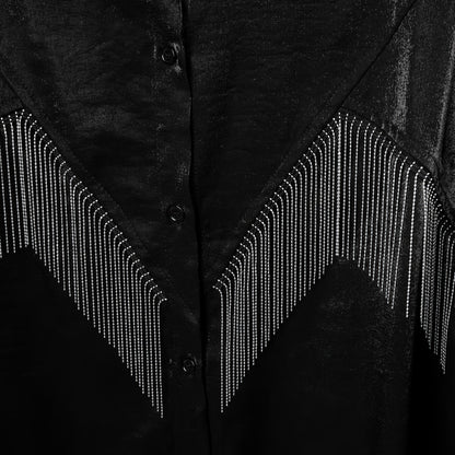 Shiny Fringe Detail Satin Shirt