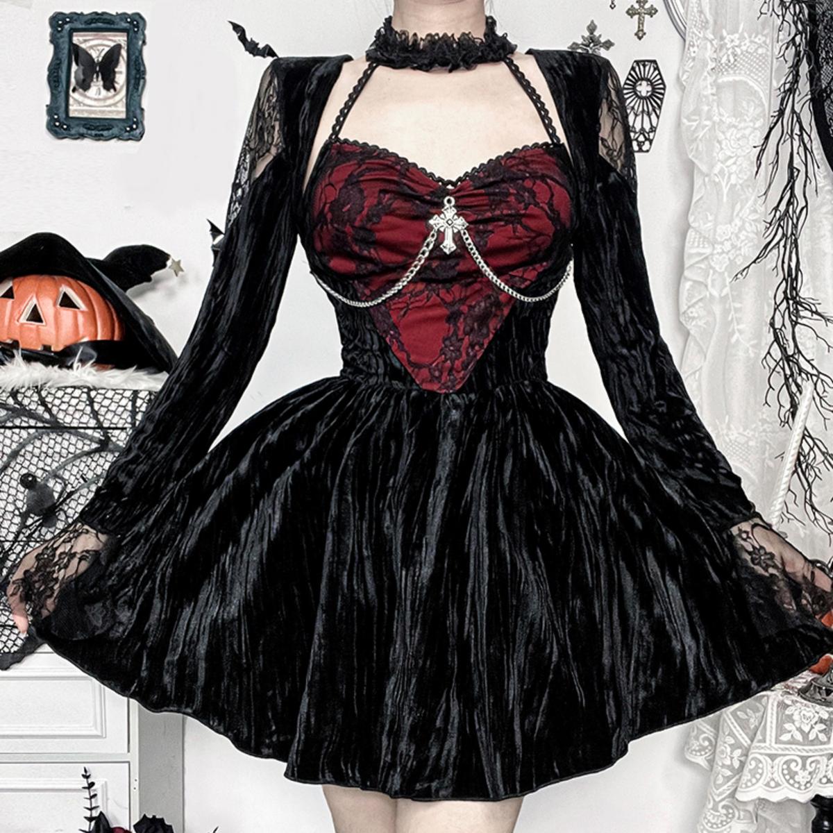 Velvet Lace Corset Mini Dress