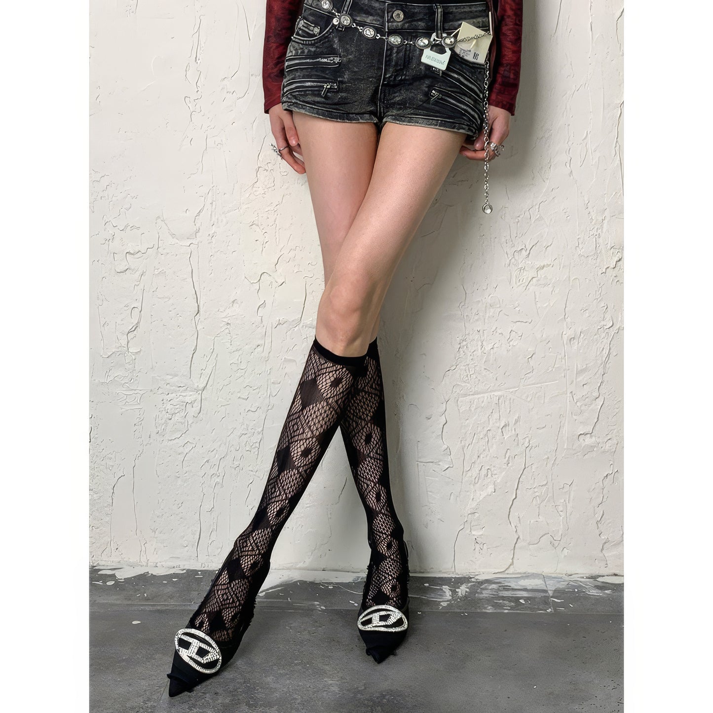 Diamond Circle Mesh Knee Socks