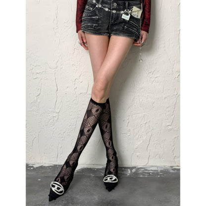 Diamond Circle Mesh Knee Socks
