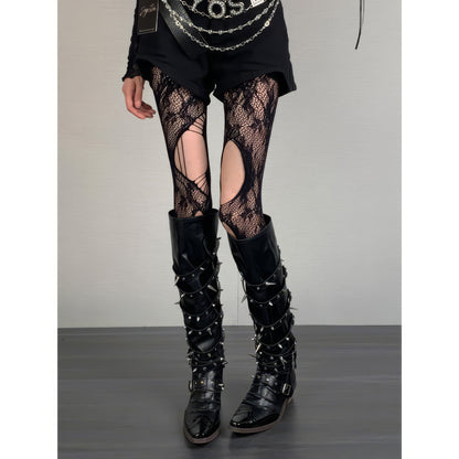 Distressed Cutout Spider Lace Tights