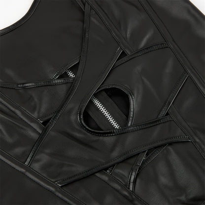 Cutout Faux Leather Corset Top