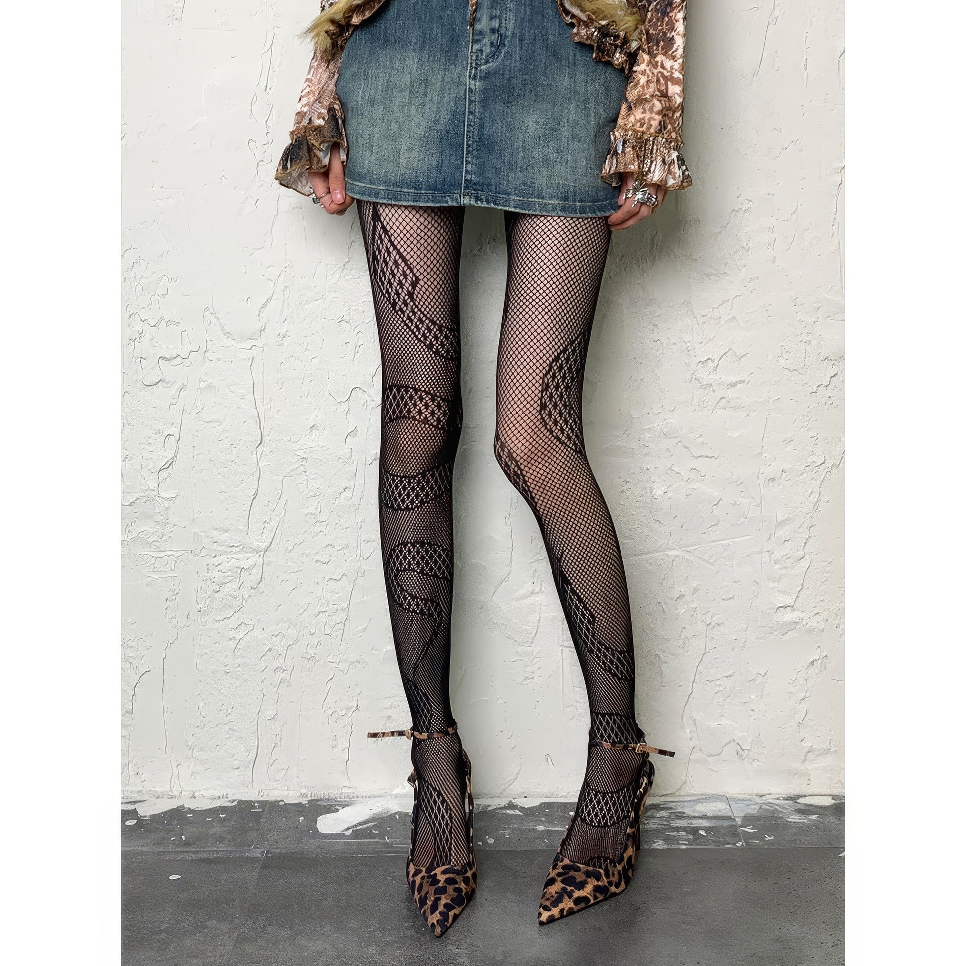 Snake Pattern Mesh Tights