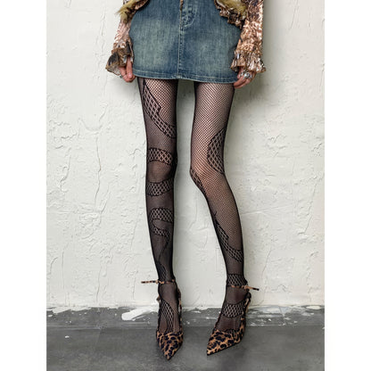 Snake Pattern Mesh Tights