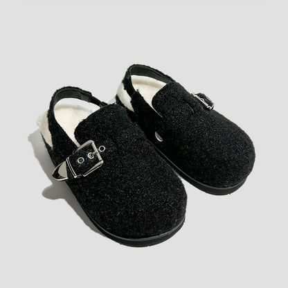 Black Fuzzy Buckle Slingback Clogs
