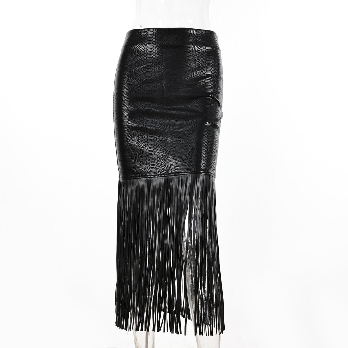 Fringe Faux Leather Skirt