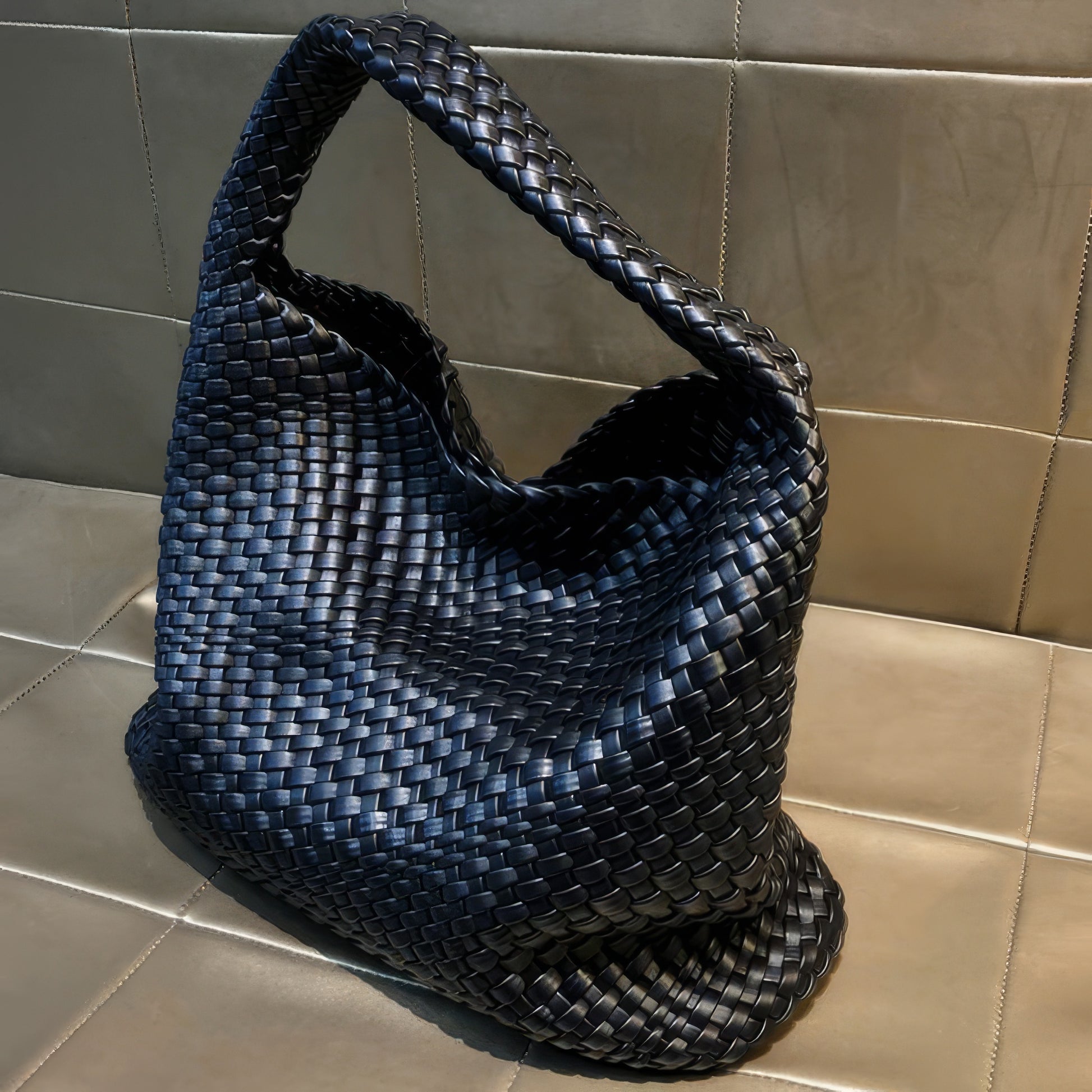 Woven Faux Leather Slouchy Hobo Bag