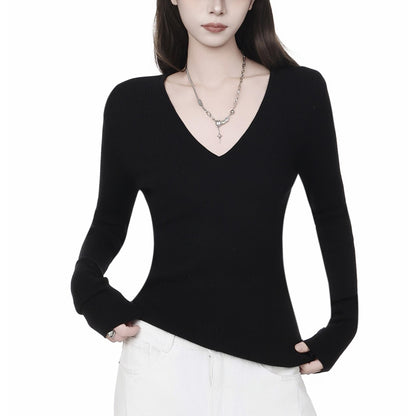 Ribbed Deep V-Neck Slim Fit Top