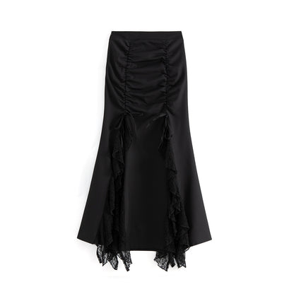 Ruched Lace Panel Maxi Skirt