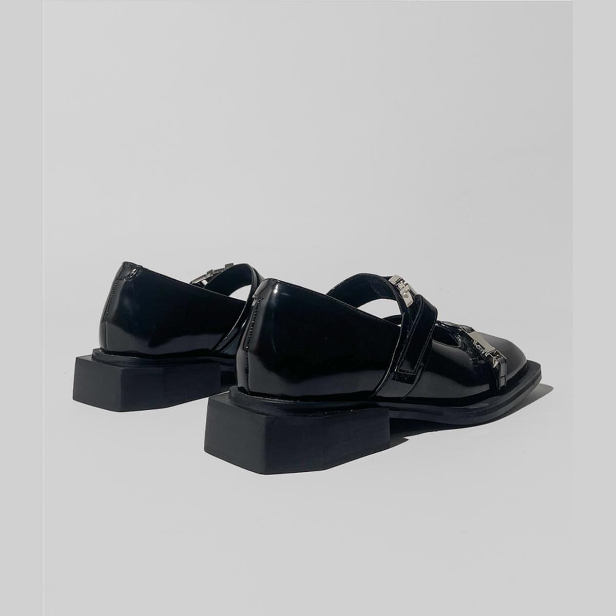 Black Square-Toe Buckle Loafers