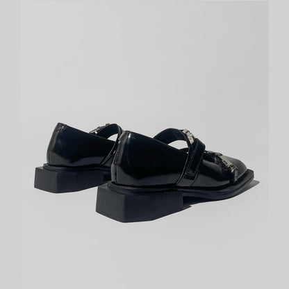Black Square-Toe Buckle Loafers