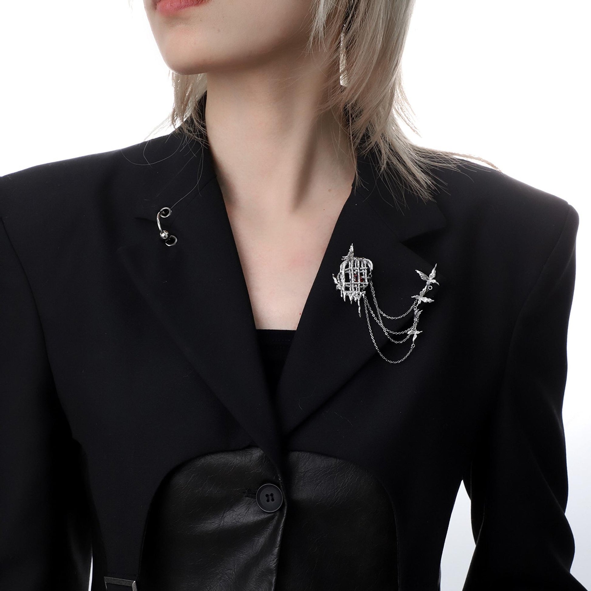 Caged Heart Bird Chain Brooch