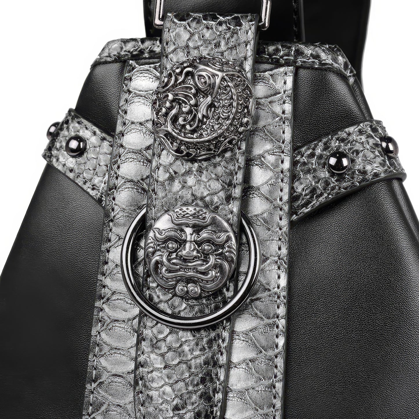 Snake Trim Buckle Detail Black Sling Bag