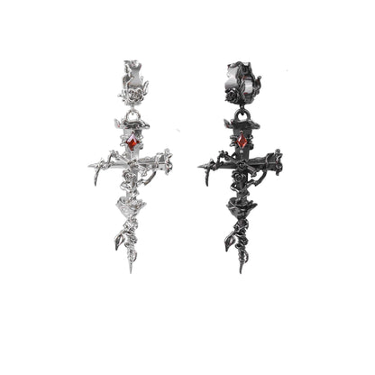Barbed Rose Cross Drop Earrings