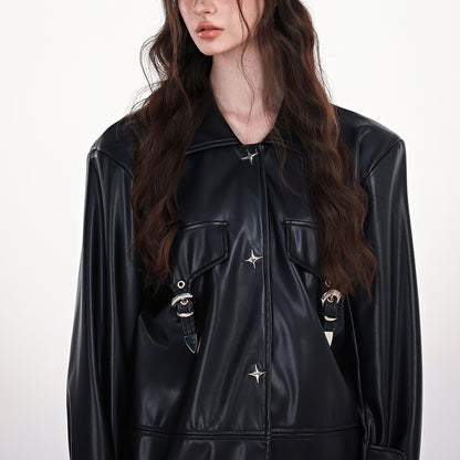 Star Rivet Faux Leather Oversized Jacket