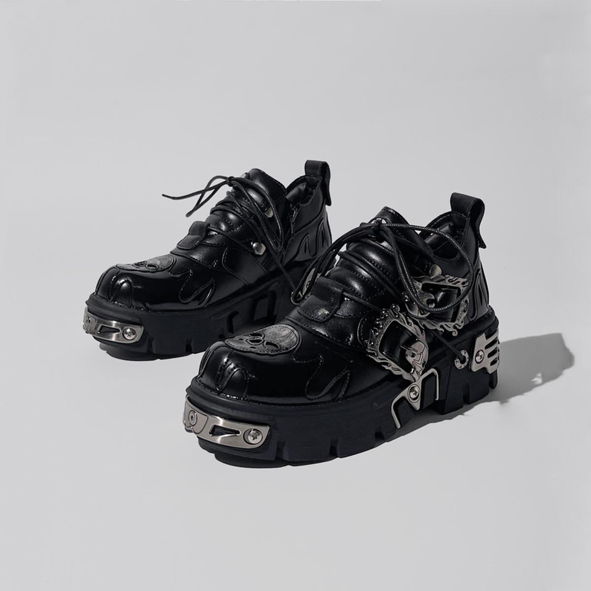 Black Cyberpunk Metal Platform Shoes