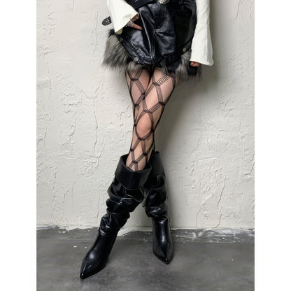 Geometric Strap Mesh Pattern Tights