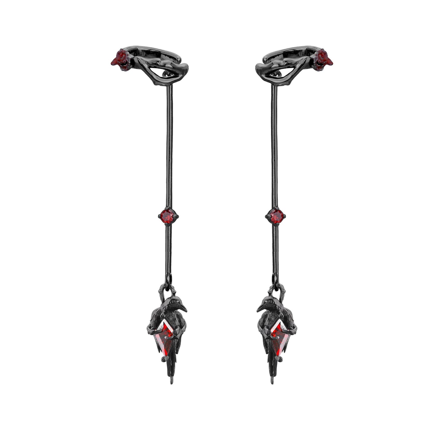 Rose Drop Raven Stick Earrings