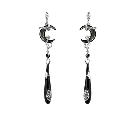 Moon Drop Asymmetrical Dangle Earrings