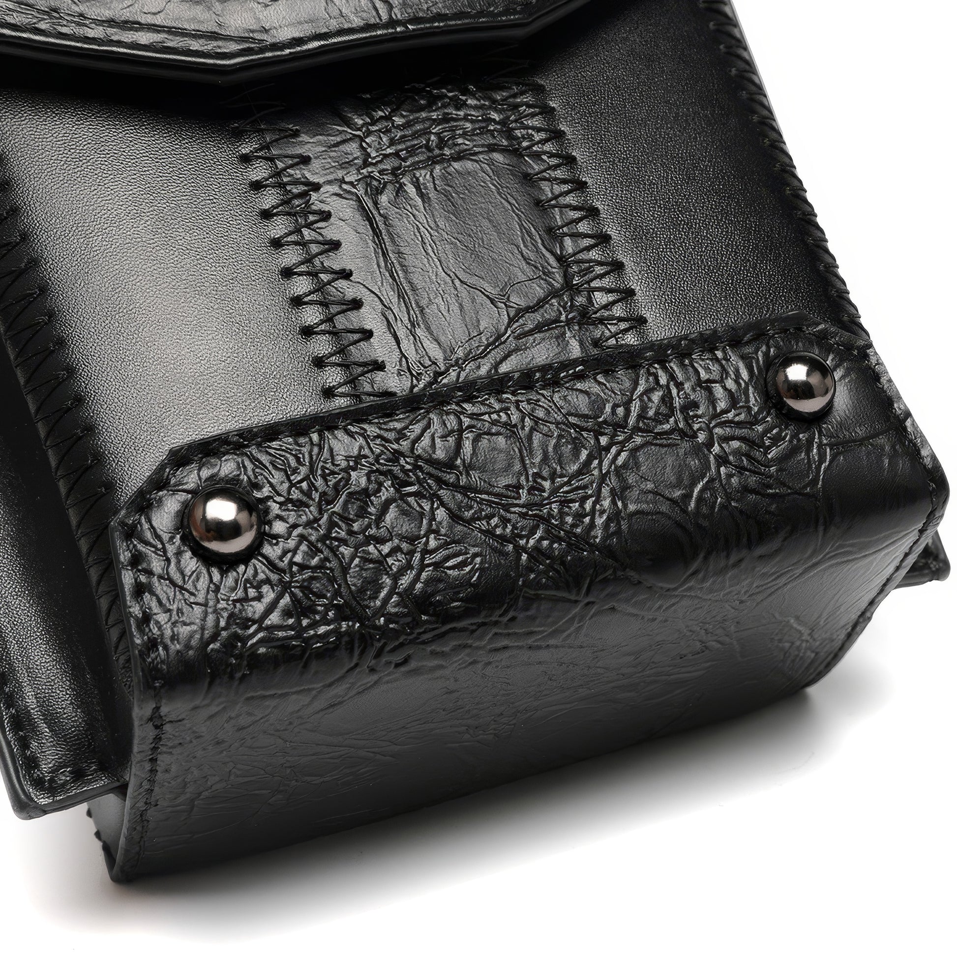 Black Textured Mini Crossbody with Eye Detail