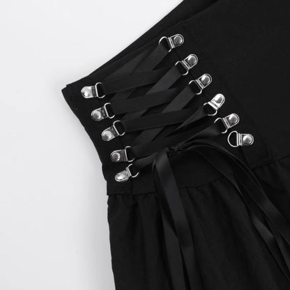 Lace-Up Studded Ruffle Skirt