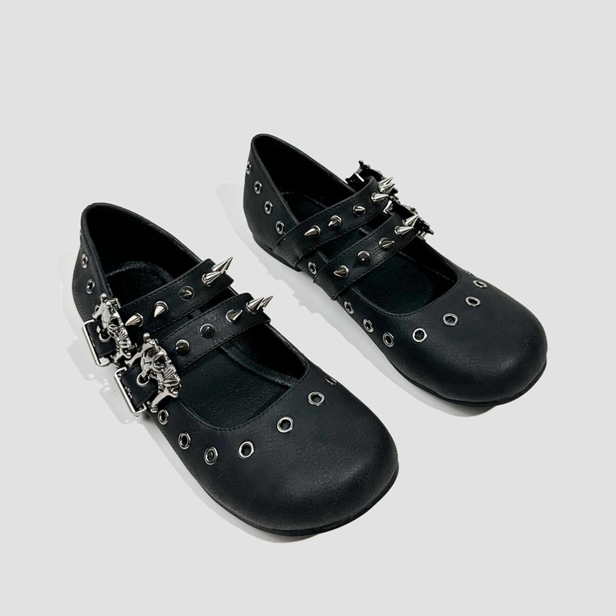 Black Spiked Buckle Mary Janes